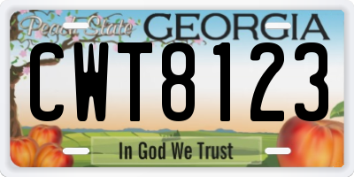 GA license plate CWT8123
