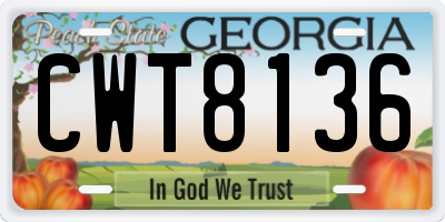GA license plate CWT8136