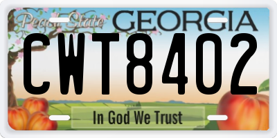 GA license plate CWT8402