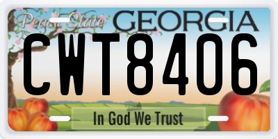 GA license plate CWT8406
