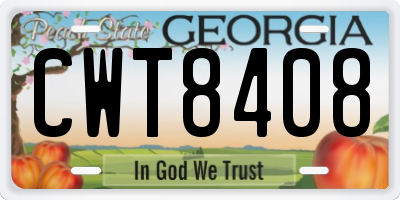 GA license plate CWT8408