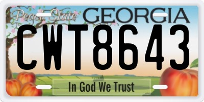 GA license plate CWT8643