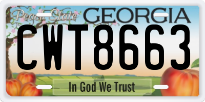 GA license plate CWT8663