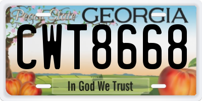 GA license plate CWT8668