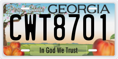 GA license plate CWT8701
