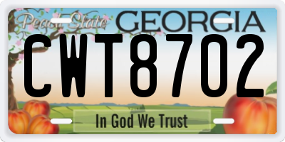 GA license plate CWT8702