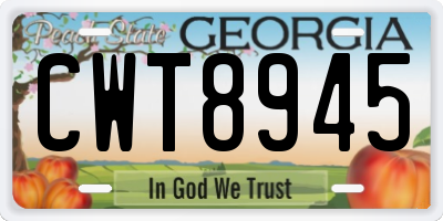 GA license plate CWT8945