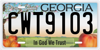 GA license plate CWT9103