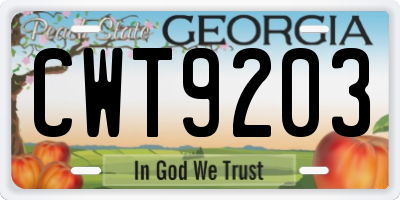 GA license plate CWT9203