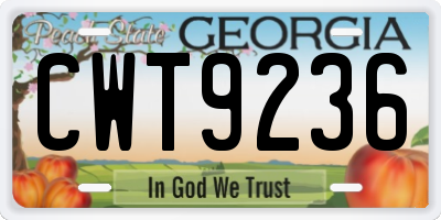 GA license plate CWT9236