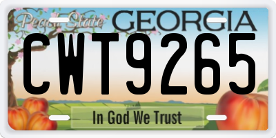 GA license plate CWT9265
