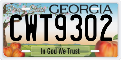 GA license plate CWT9302