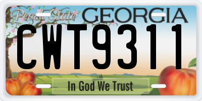 GA license plate CWT9311