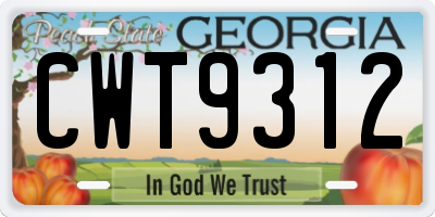 GA license plate CWT9312