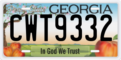 GA license plate CWT9332