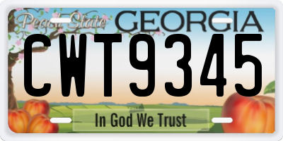 GA license plate CWT9345