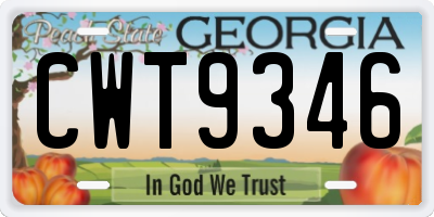 GA license plate CWT9346