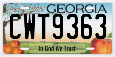GA license plate CWT9363