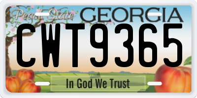 GA license plate CWT9365