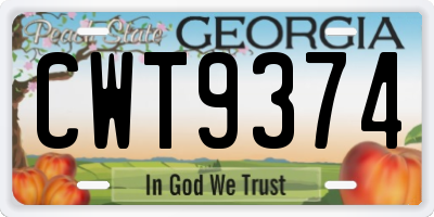 GA license plate CWT9374
