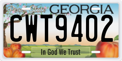 GA license plate CWT9402