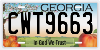 GA license plate CWT9663