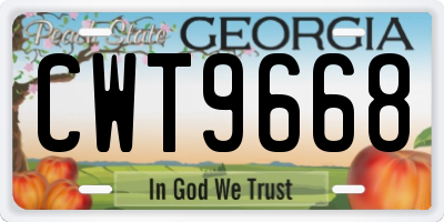 GA license plate CWT9668