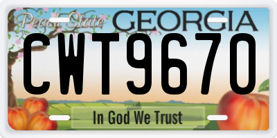 GA license plate CWT9670