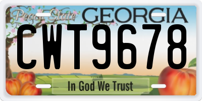 GA license plate CWT9678