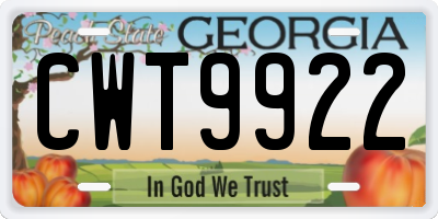 GA license plate CWT9922