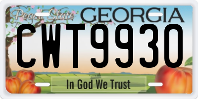 GA license plate CWT9930
