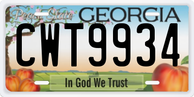 GA license plate CWT9934