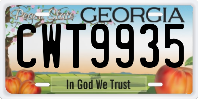 GA license plate CWT9935