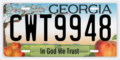 GA license plate CWT9948