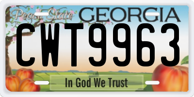 GA license plate CWT9963