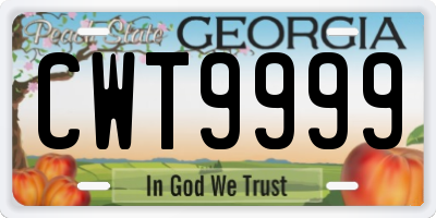 GA license plate CWT9999