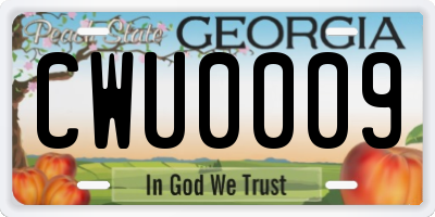 GA license plate CWU0009
