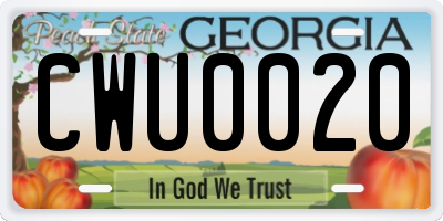 GA license plate CWU0020