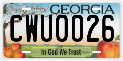 GA license plate CWU0026