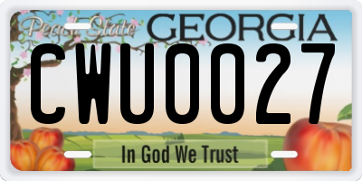 GA license plate CWU0027