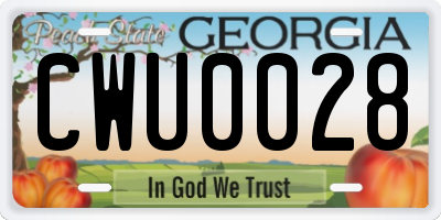 GA license plate CWU0028