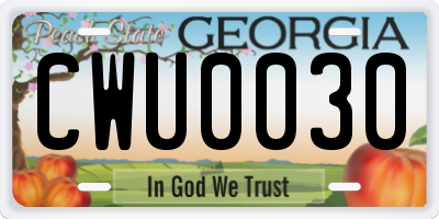 GA license plate CWU0030