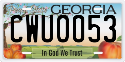 GA license plate CWU0053