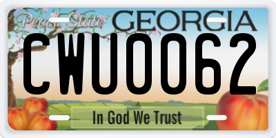GA license plate CWU0062
