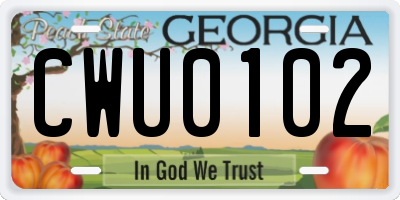 GA license plate CWU0102