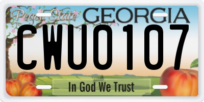 GA license plate CWU0107