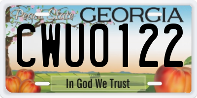 GA license plate CWU0122