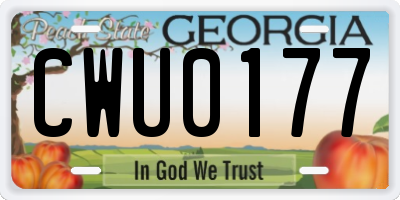 GA license plate CWU0177