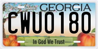 GA license plate CWU0180