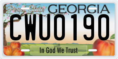 GA license plate CWU0190